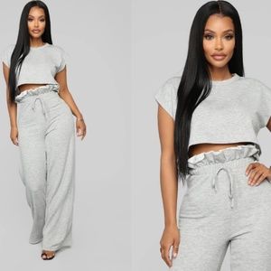 NWT Fashion Nova Ruffle Pant Set Gray Size XS